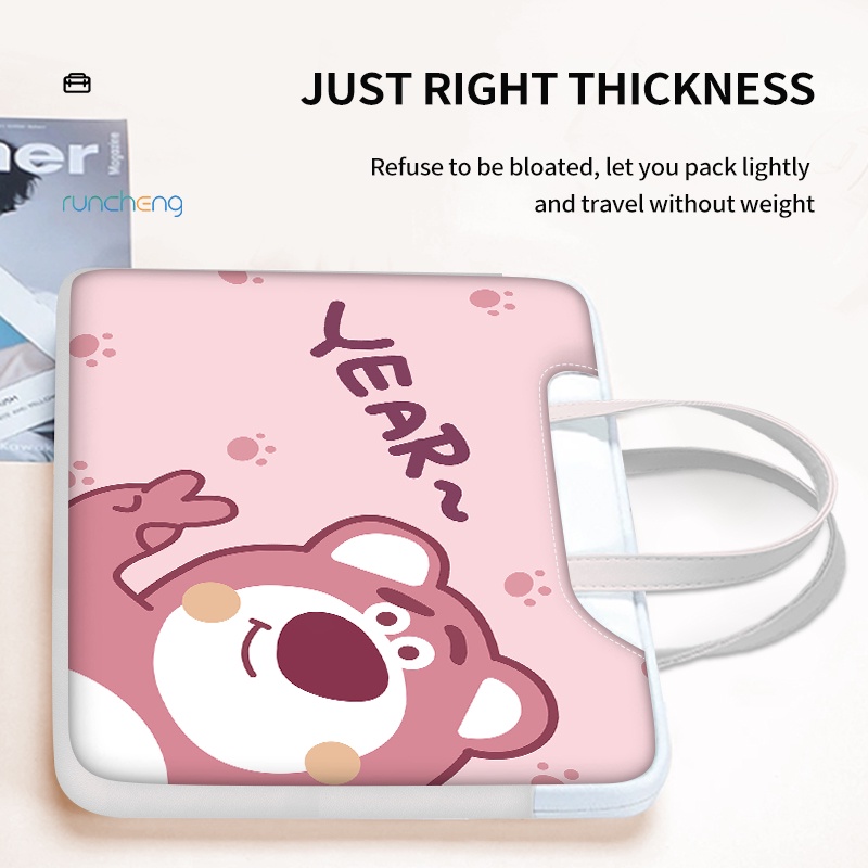 ☆Gói Điện Miễn Phí ☆Túi Đựng laptop Chất Liệu PU Chống Thấm Nước Họa Tiết Gấu Và Dâu Tây Kích Thước 12 13 14 15.6 17.3 inch