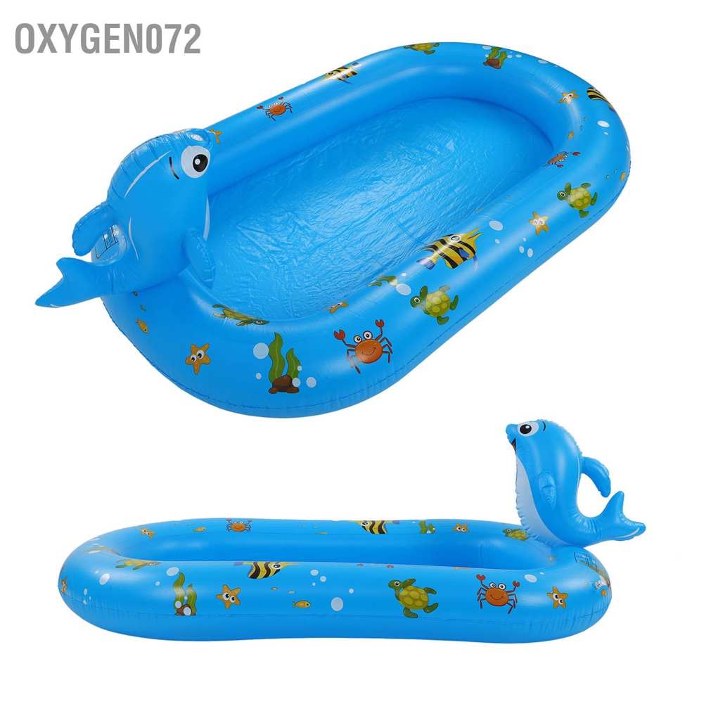 Bể bơi bơm hơi bằng PVC dày hình cá dễ thương kèm vòi phun nước vui chơi ngoài trời cho bé