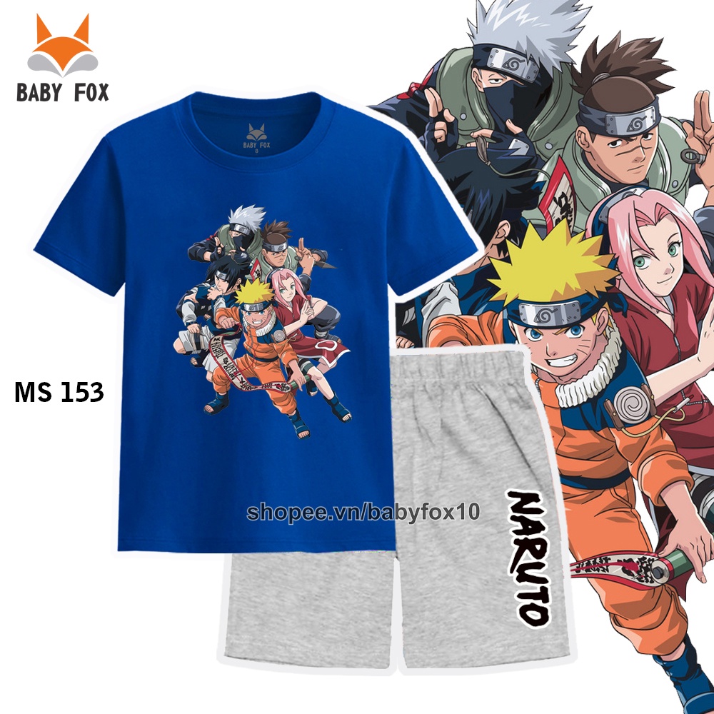Bộ thun bé trai 100% cotton loại tốt, thương hiệu BABY FOX, hình Naruto, size nhí trung, đại l