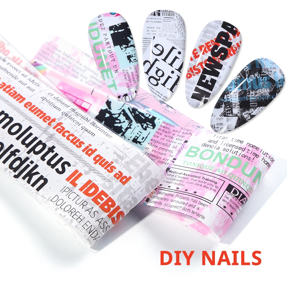 10pcs Nail Foil Sticker Vintage Newspaper Gel Set Mixed Flower Marble Adhesive Transfer Decal Starry