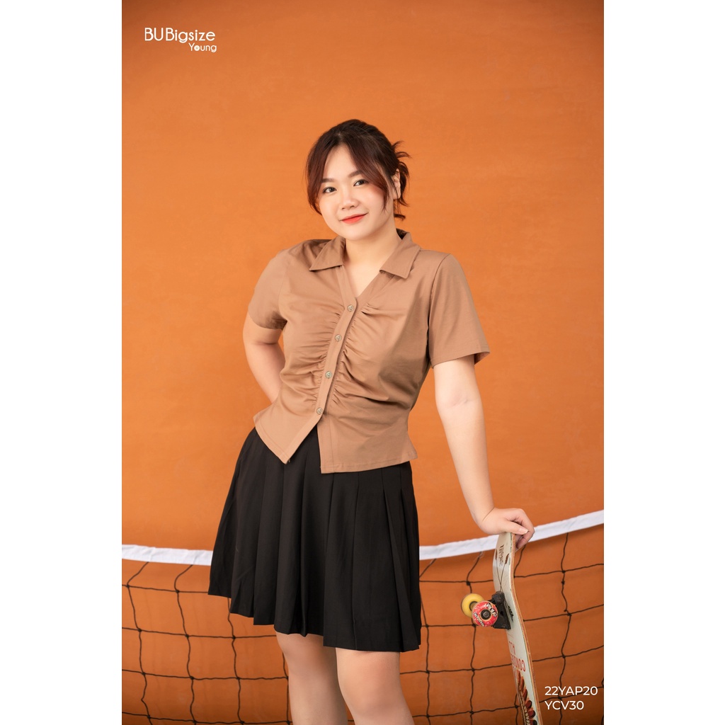 Áo thun cổ đức nẹp nhún giữa BIGSIZE (55kg đến 95kg) - 22YAP20 - [BU Bigsize Young]