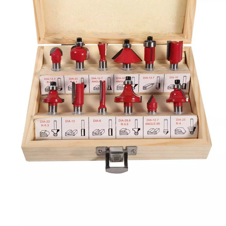 ❤️FREESHIP❤️ Bộ mũi phay gỗ cốt 6.35mm- bộ 12 mũi soi gỗ