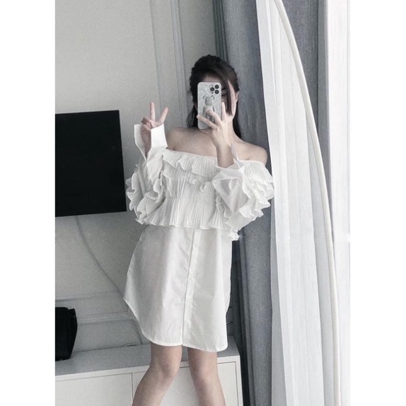 Áo sơ mi ly 2 tầng dáng suông tiểu thư_012 ulzzang babydoll bánh bèo nội y xanh