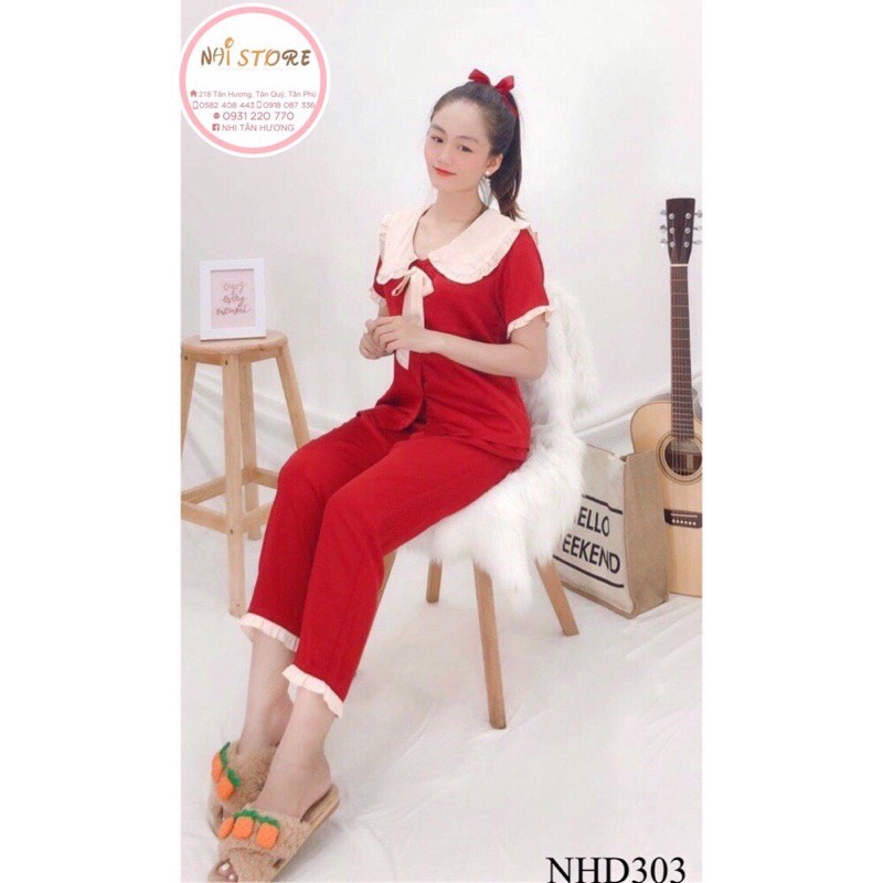 [FREESHIP 50K] Bộ lụa Pijama NHISTORE Bộ Quần Dài Tay Ngăn Lụa Satin Tiểu Thư Cổ Phối Bèo Nơ Freesize 45-58kg