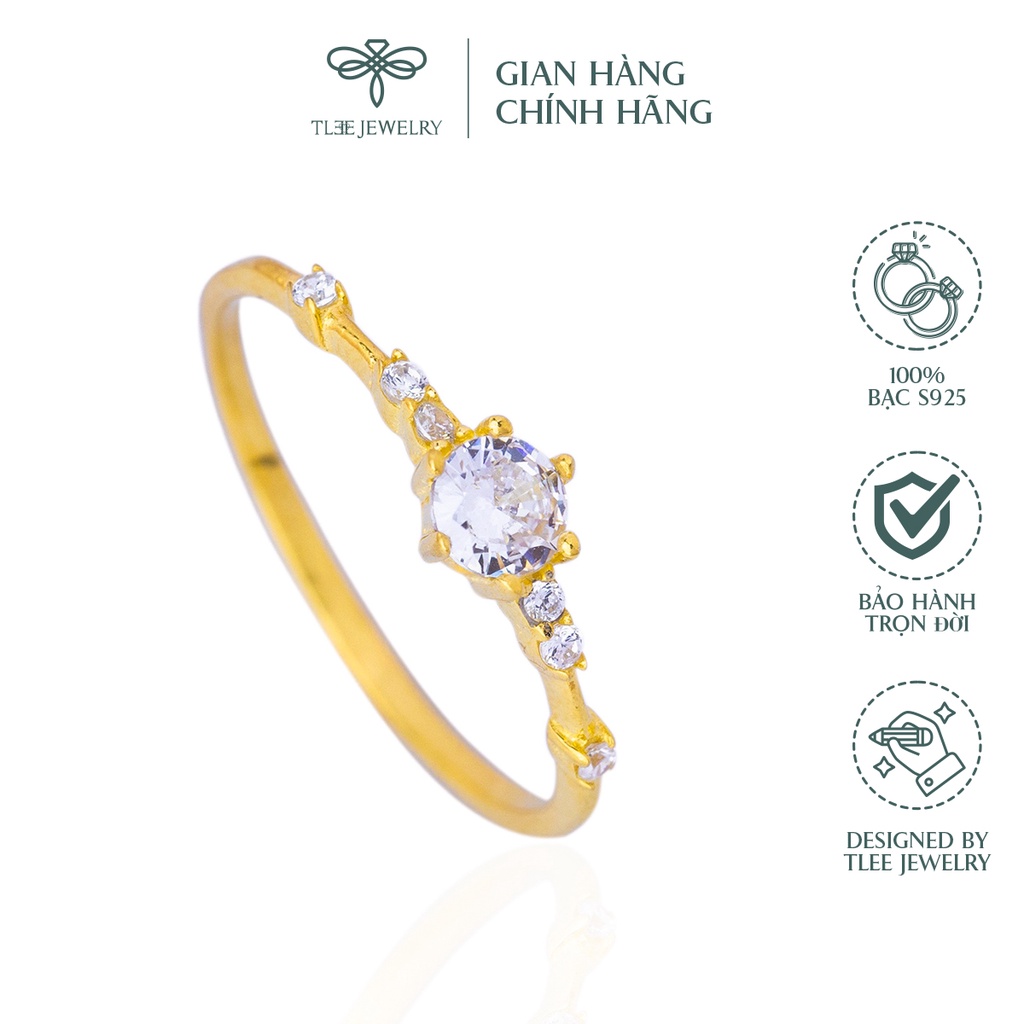Nhẫn bạc nữ TLEE Snow Princess Nor mạ vàng 14k nạm đá lấp lánh NCJ A0129