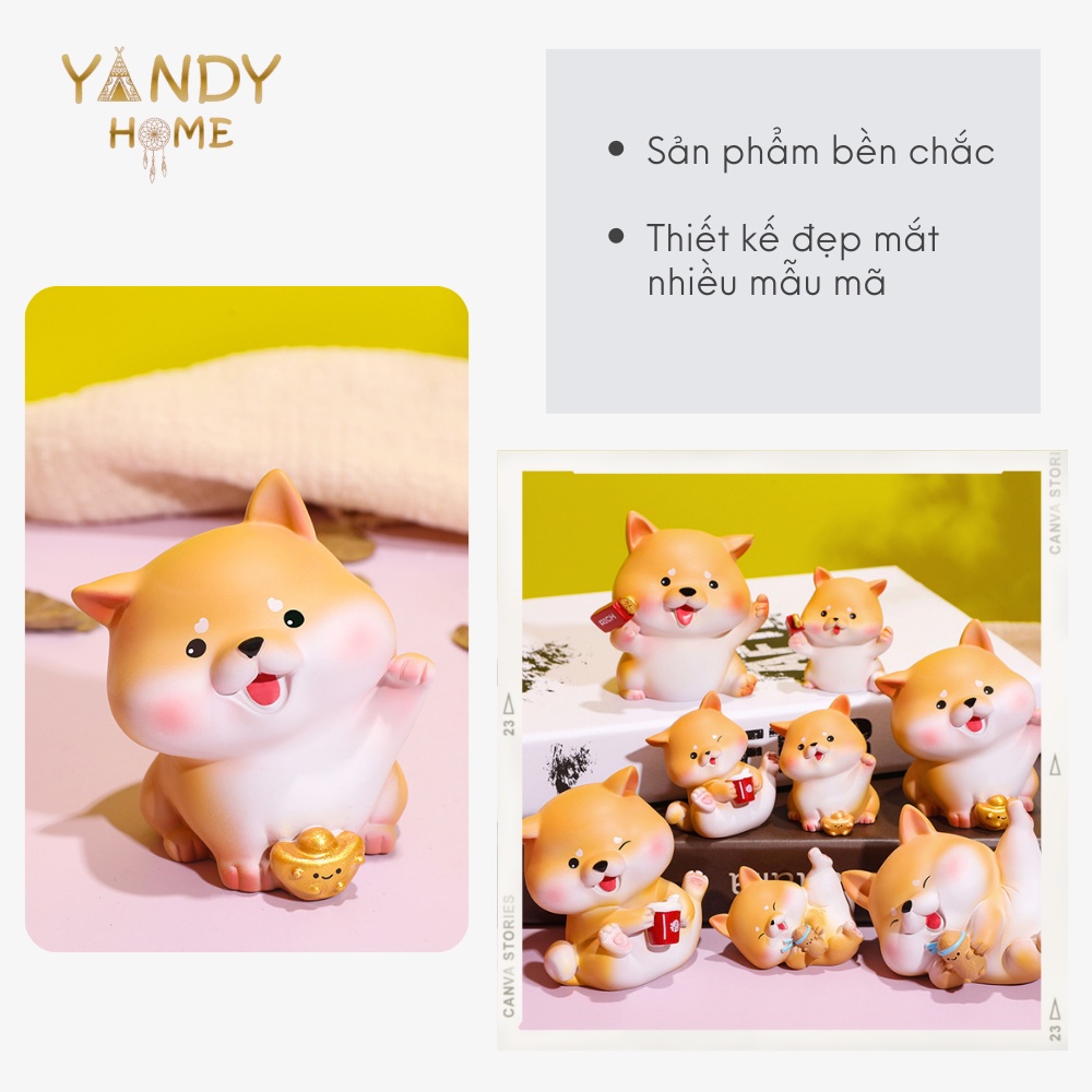 Tượng gốm sứ cún vàng Shiba thần tài YANDY HOME MH01 tài lộc may mắn bày tủ sách bàn làm việc