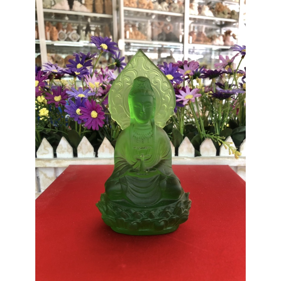 Tượng Phật Bà Quan Quan Âm đá lưu ly nhiều màu đặt taplo xe hơi, xe ô tô, bàn làm việc - Cao 11 cm