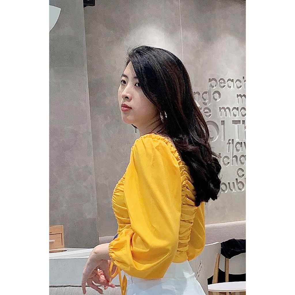 Áo sơ mi nữ 92WEAR dài tay rút dây thân ASA0293