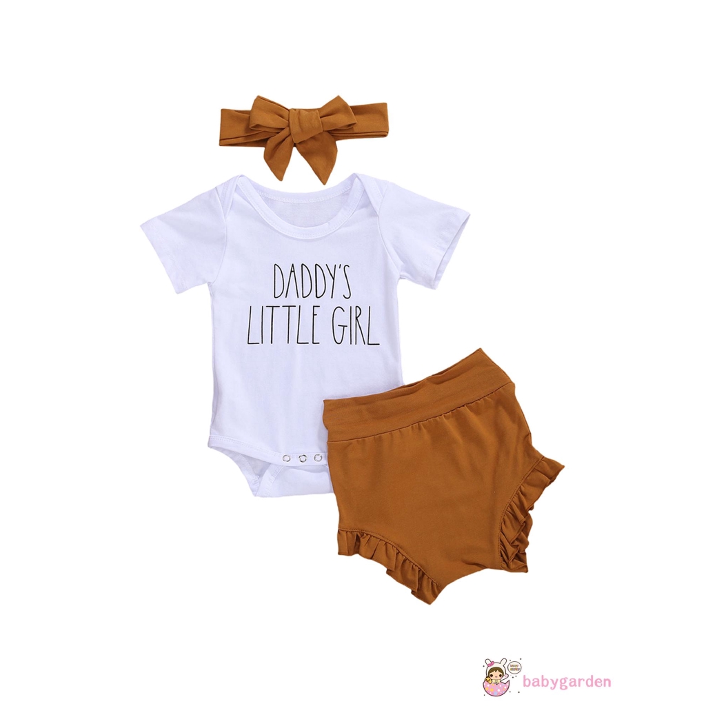 Set Áo Liền Quần Ngắn Tay + Quần Short + Băng Đô Đáng Yêu Cho Bé Gái