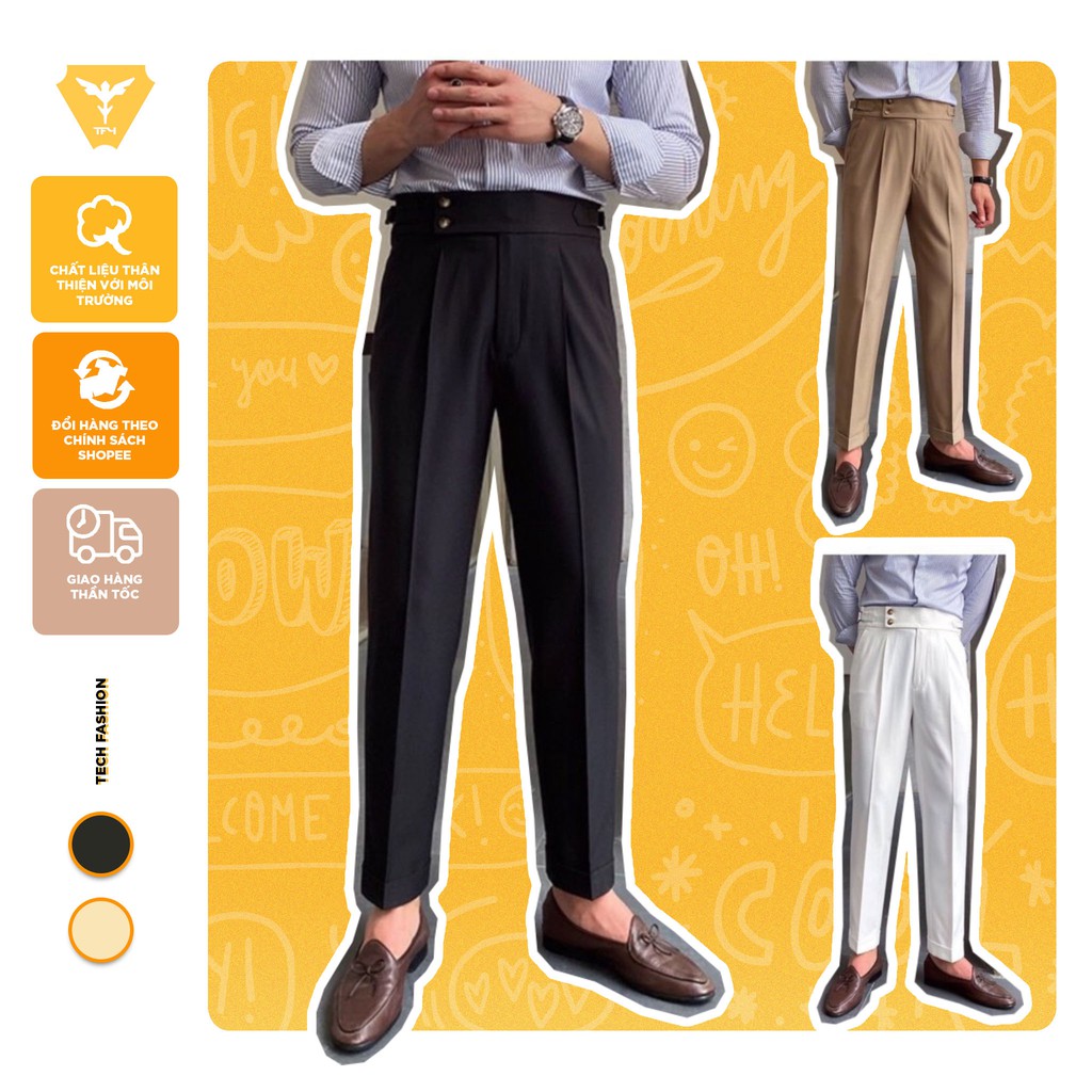 Quần tây nam SIDETAB cạp cao dáng baggy ống rộng vải cotton Hàn xu hướng thời trang 2021