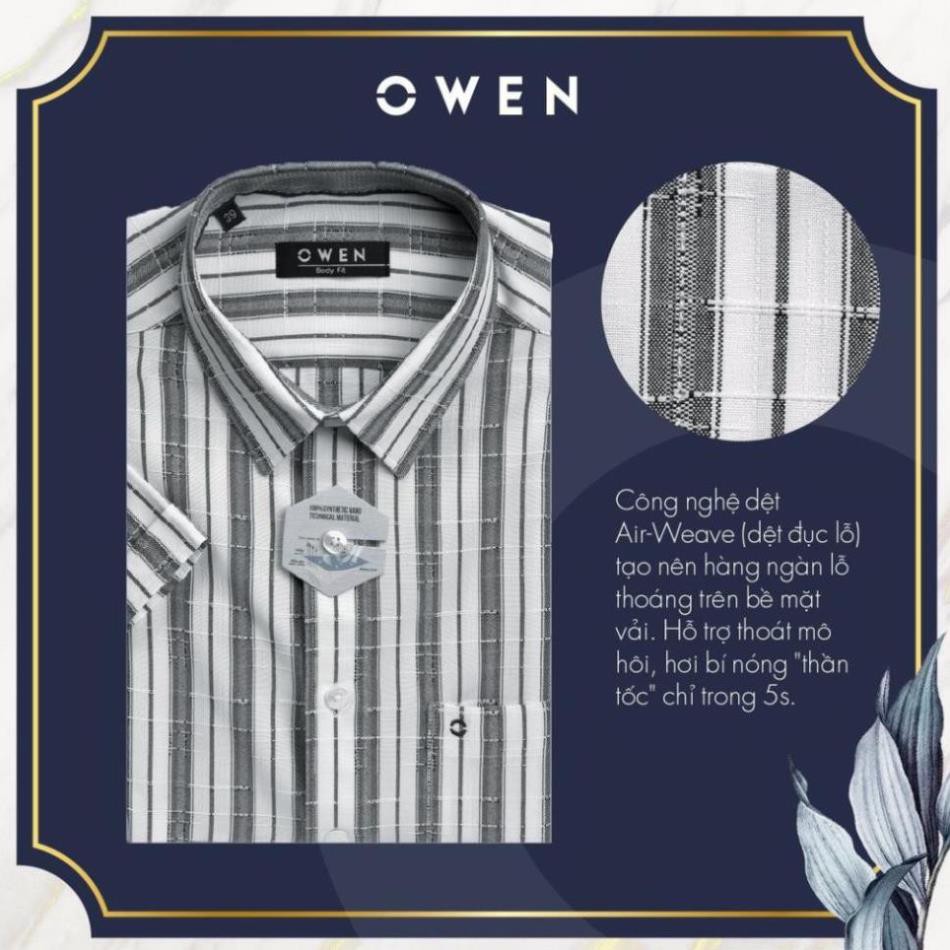 Sale Chính Hãngt OWEN - Áo sơ mi ngắn tay Owen body fit kẻ xám 90589 hot 🌺 neww * ! %