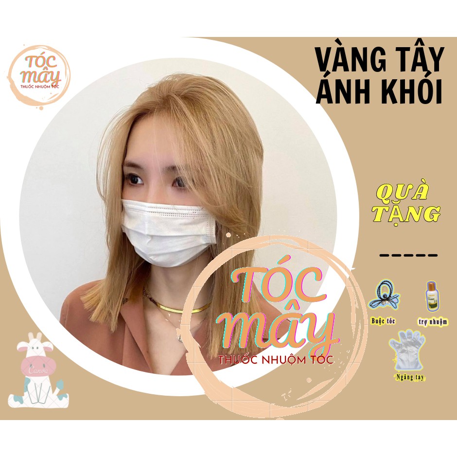 Một bộ thuốc nhuộm tóc màu Vàng tây khói sáng + tặng oxy trợ nhuộm (tặng kèm gang tay và HDSD)