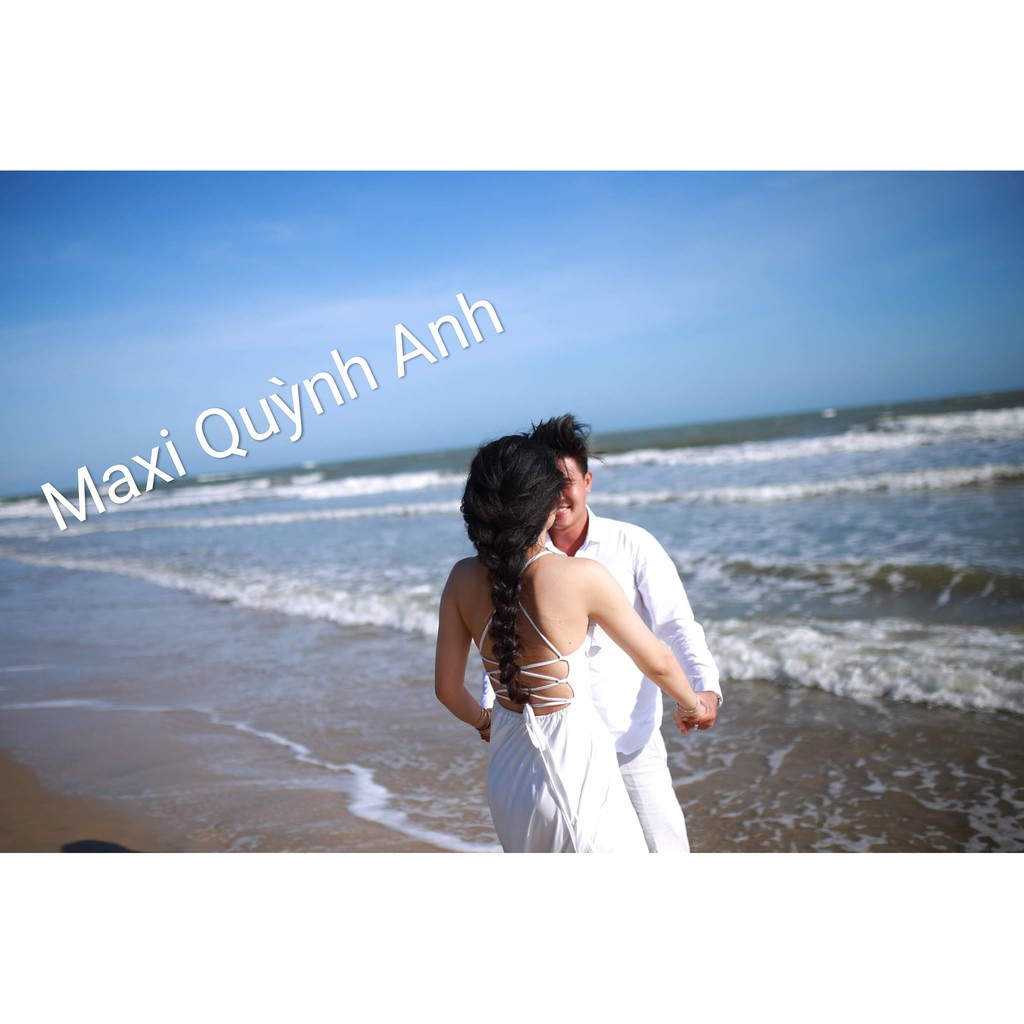 Đầm maxi trăng cổ yêm đi biển, chụp hình cưới đi tiệc sang trọng- Hình thất SP kèm hình khách | BigBuy360 - bigbuy360.vn