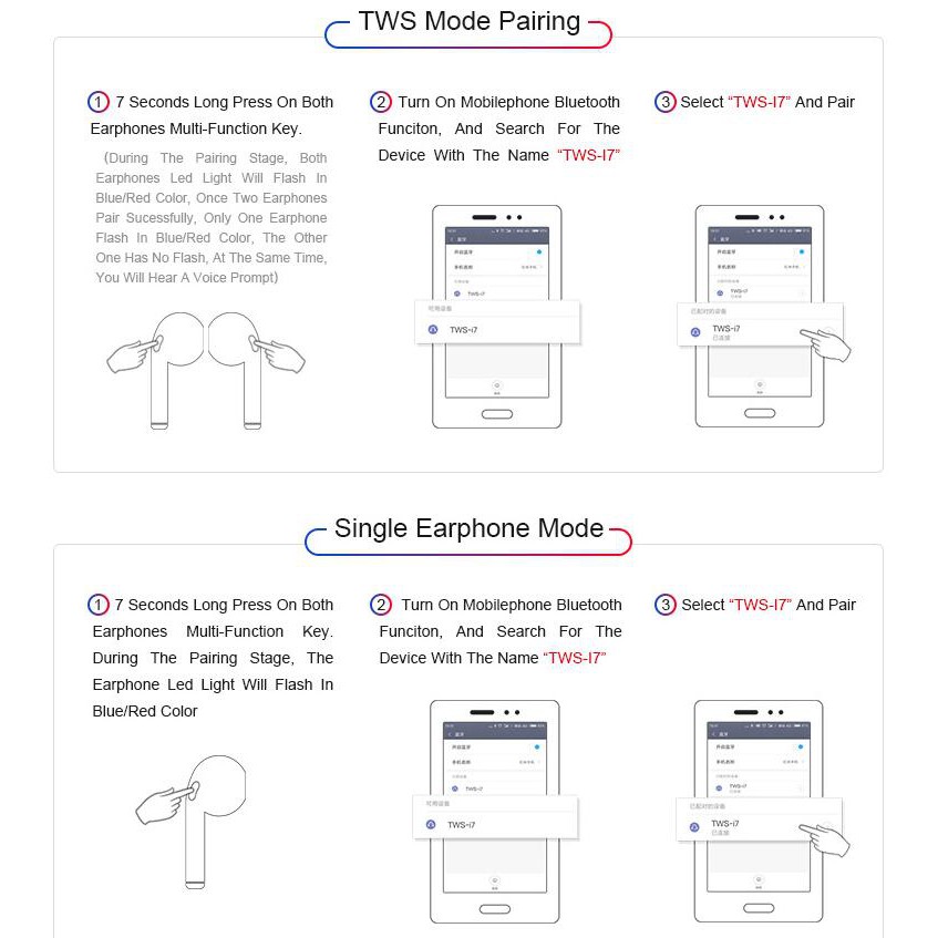 Tai nghe nhét tai Pulierde i7s kết nối Bluetooth không dây V5.0 TWS chất lượng cao