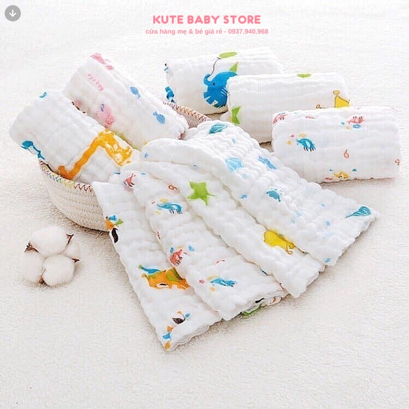 Set 5 khăn sữa 6 lớp Kiluta 30x30cm cao cấp mềm mịn, siêu bền, co giãn, tốt cho làn da của bé