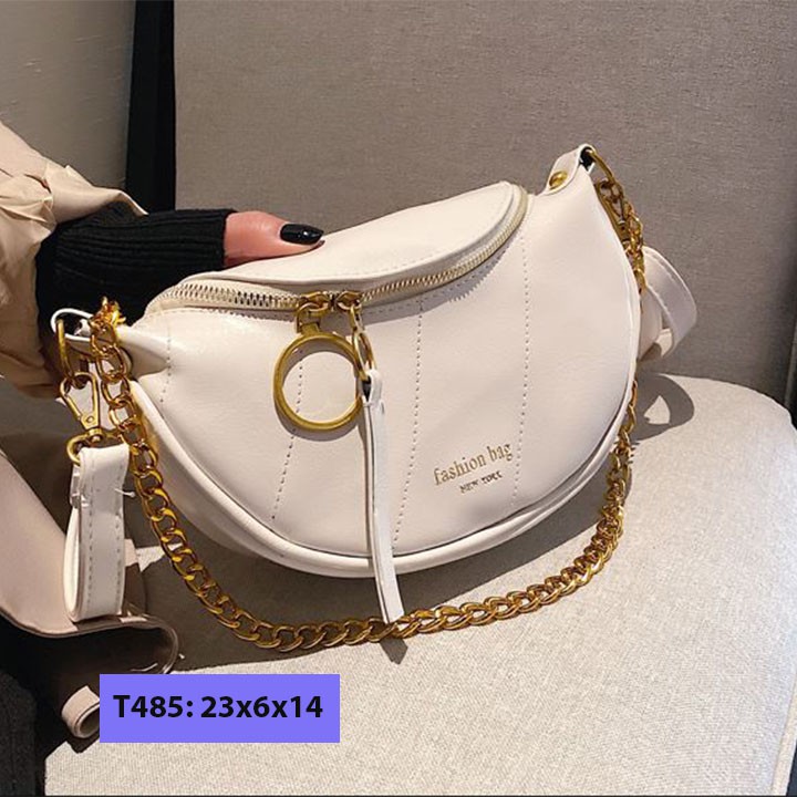 Túi bao tử đeo chéo da trơn cho nữ đeo bụng đeo trước ngực khóa tròn cá tính T485 | BigBuy360 - bigbuy360.vn