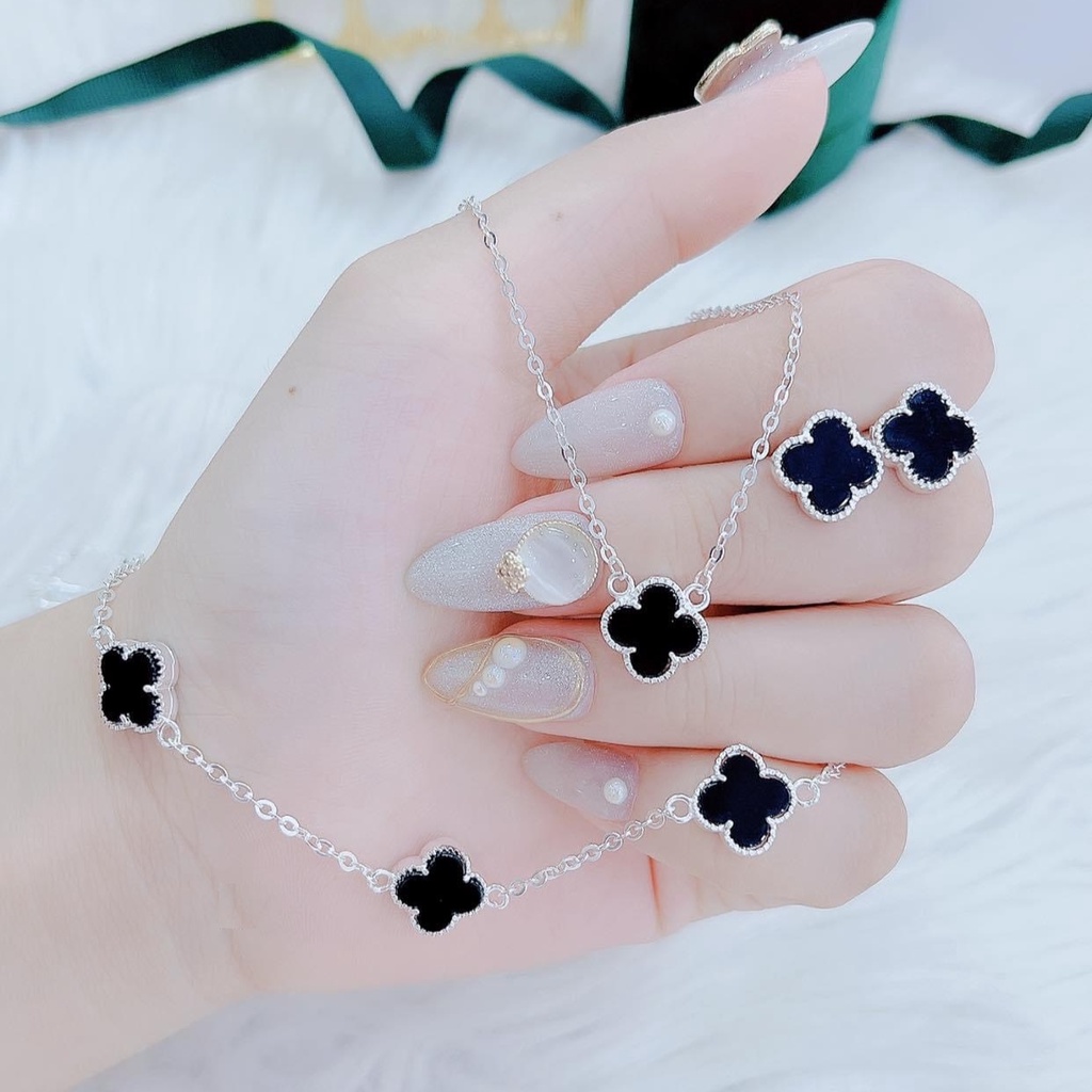 Set trang sức nữ bạc ta đá màu gồm dây chuyền, lắc tay, bông tai - Trang sức bạc Evasilver