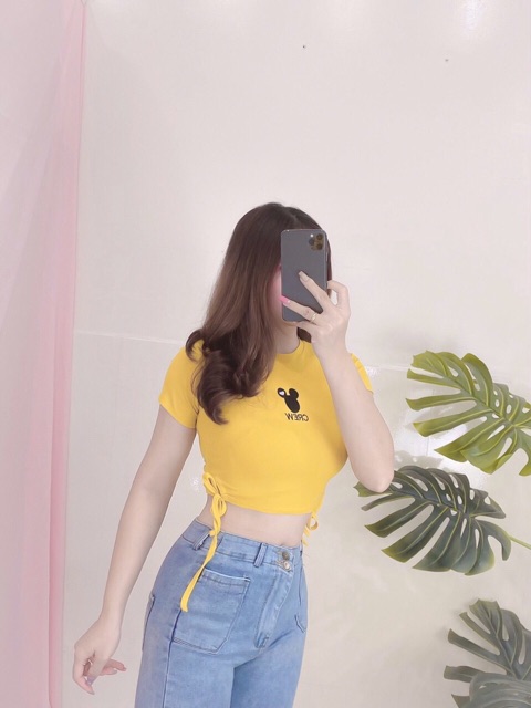 ÁO CROPTOP DÂY RÚT THÊU CHUỘT CREW