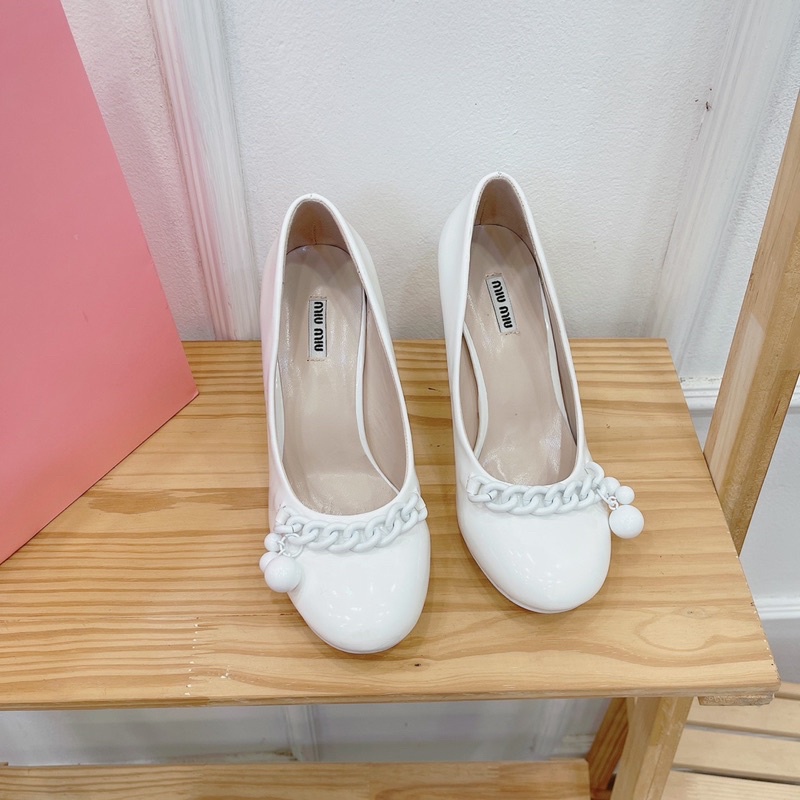 Giày cao gót miumiu trắng xích fullbox