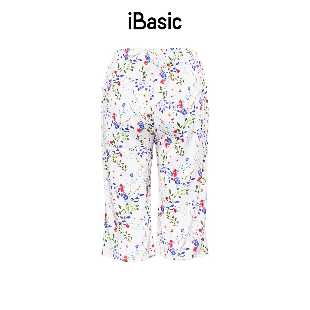 Quần lửng mặc nhà nữ pyjama lụa satin hoạ tiết iBasic HOMW031B