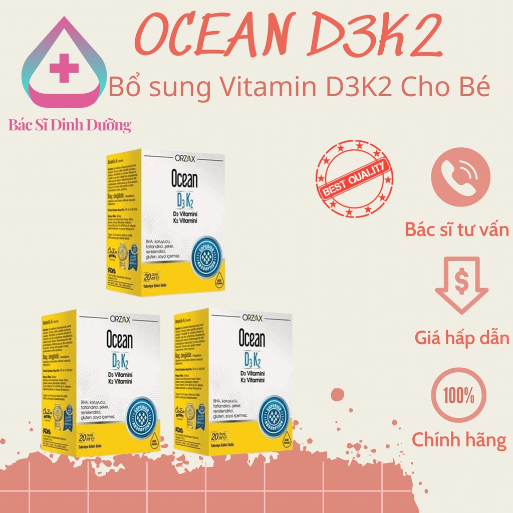 Vitamin OCEAN D3K2 - Bổ sung vitamin D3, K2 dạng xịt và nhỏ giọt cho bé