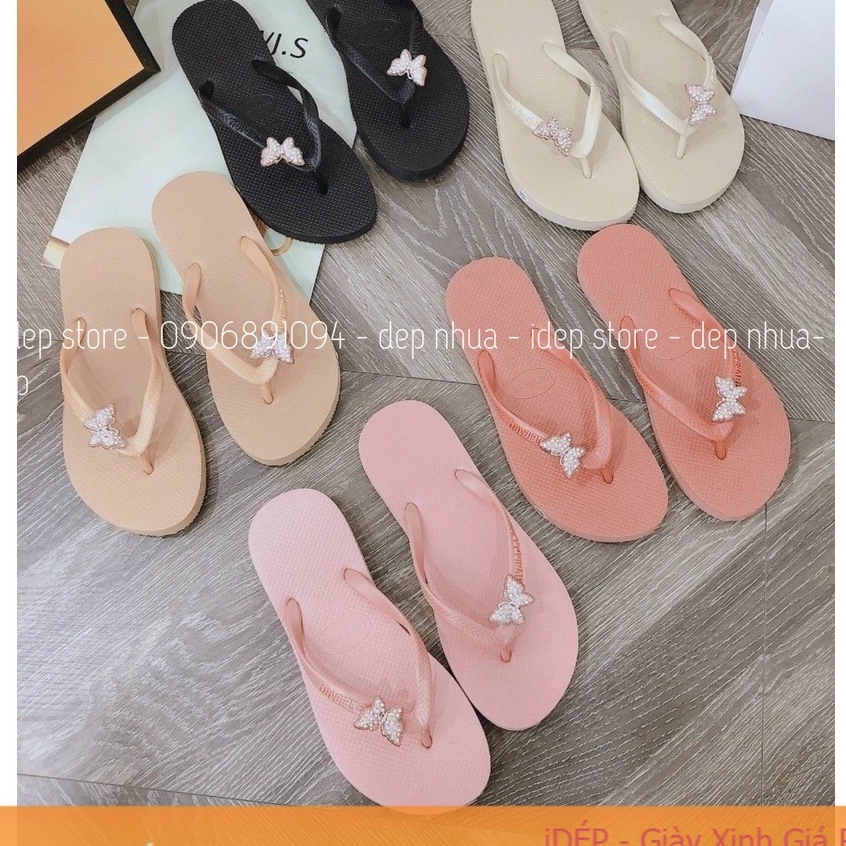 Dép kẹp nữ đính charm bướm DL110 - Dép xốp Thái xỏ ngón đi biển