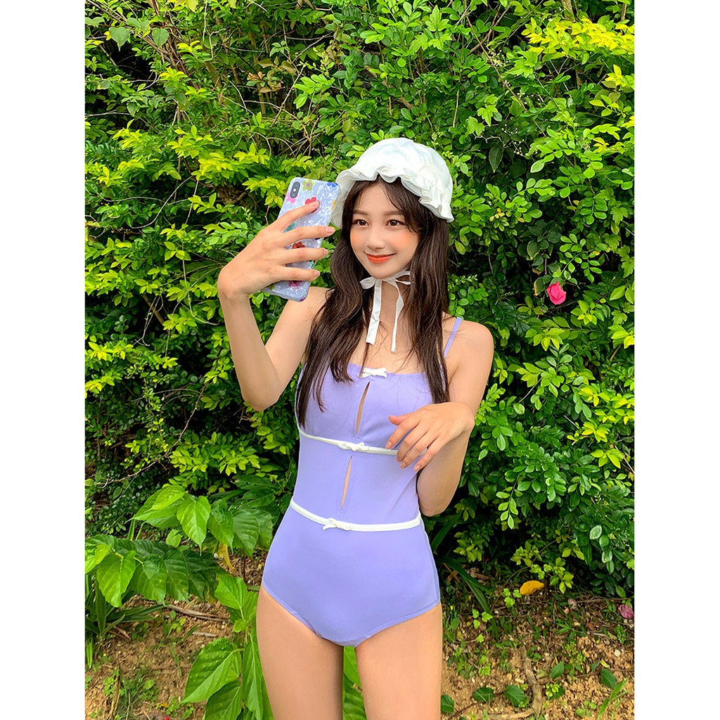 Bộ Đồ Bơi Một Mảnh Đính Nơ Màu Tím Dễ Thương Cho Nữ Sinh | BigBuy360 - bigbuy360.vn