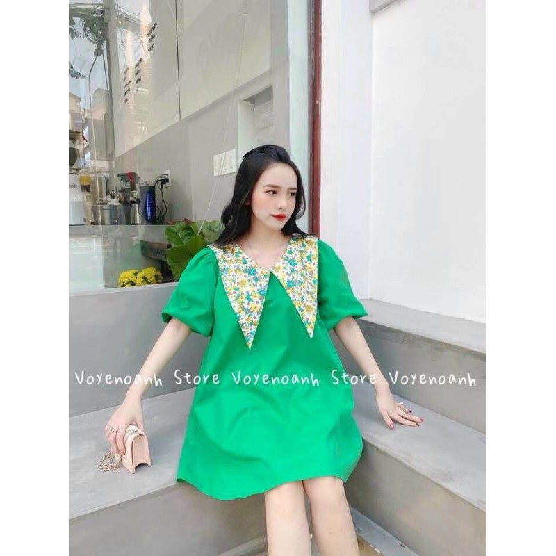 Váy suông dáng babydoll cổ nhọn