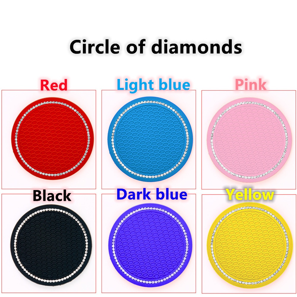 2PCS Universal Car Coaster cho Cup Giá đỡ Phụ kiện ô tô nội thất cho phụ nữ 2.75 inch Silicone chống trượt pha lê Rhinestone Car Coaster, Đen / Hồng / Đỏ / Vàng / Xanh lam