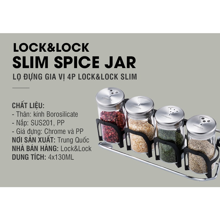 Lock&Lock- Bộ 4 lọ thủy tinh đựng gia vị LLG842 dung tích 130ml, hàng chính hãng