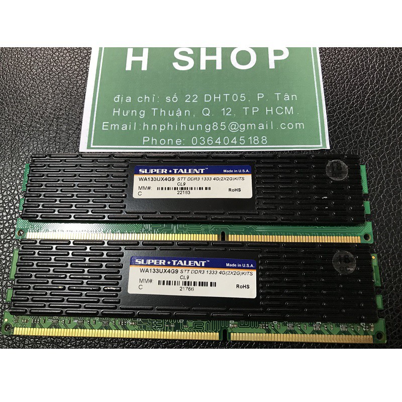 Ram 4Gb DDR3 bus 1333 - 10600U, Kit 4gb (2x2gb), ram tản nhiệt bộ hiệu Supertalent, tháo máy chính hãng, bảo hành 3 năm