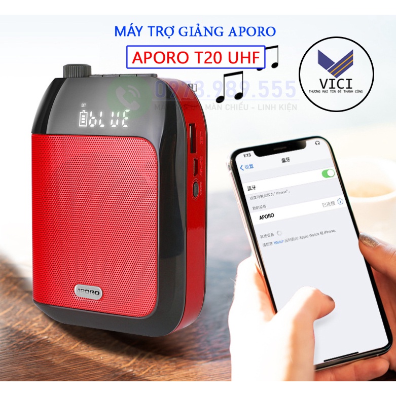 Máy Trợ Giảng APORO T20 UHF Bluetooth, Pin Lâu, Âm Thanh To Rõ, Kết Nối Bluetooth, Bảo Hành Chính Hãng