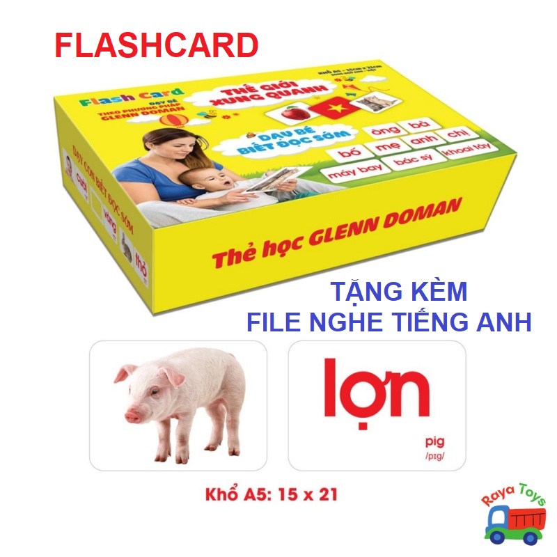 Bộ thẻ học thông minh cho bé loại to cứng flashcard Glenn Doman chuẩn giúp trẻ nhận biết thế giới xung quanh, quà cho bé