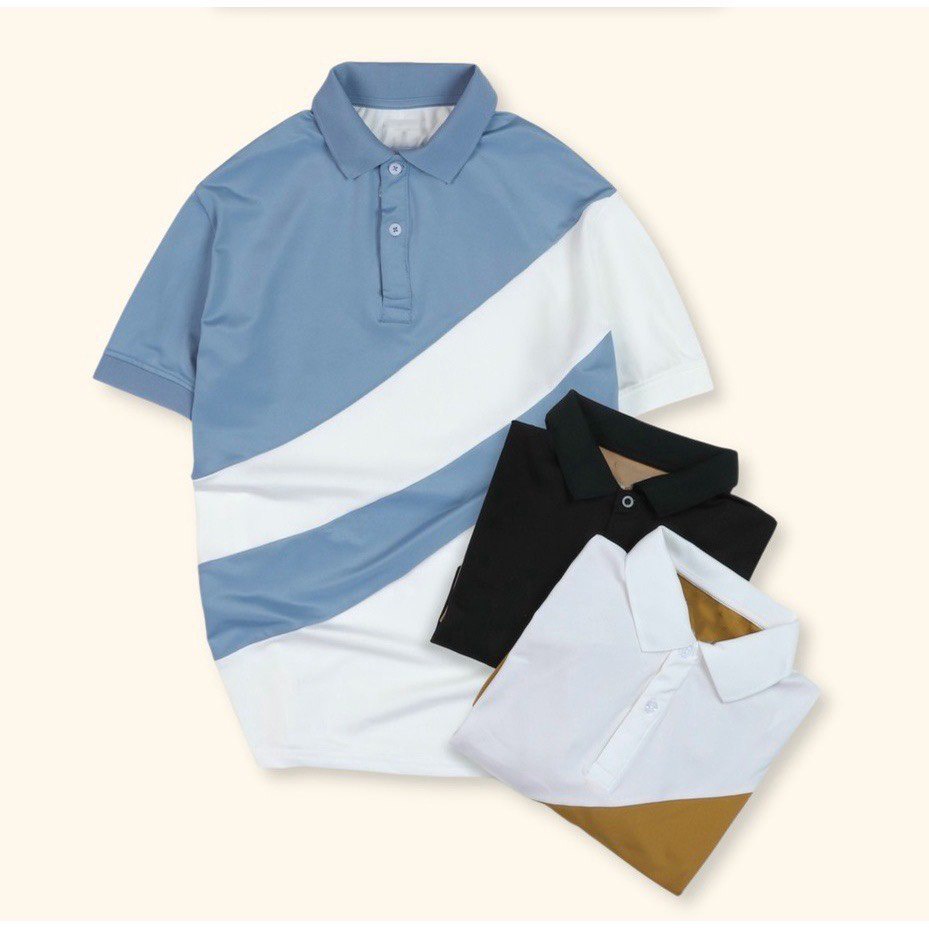 Áo thun nam polo cổ trụ màu xanh trắng chất vải cotton dày dặn co giãn tay ngắn, phông nam đẹp Hado08 nhiều mẫu
