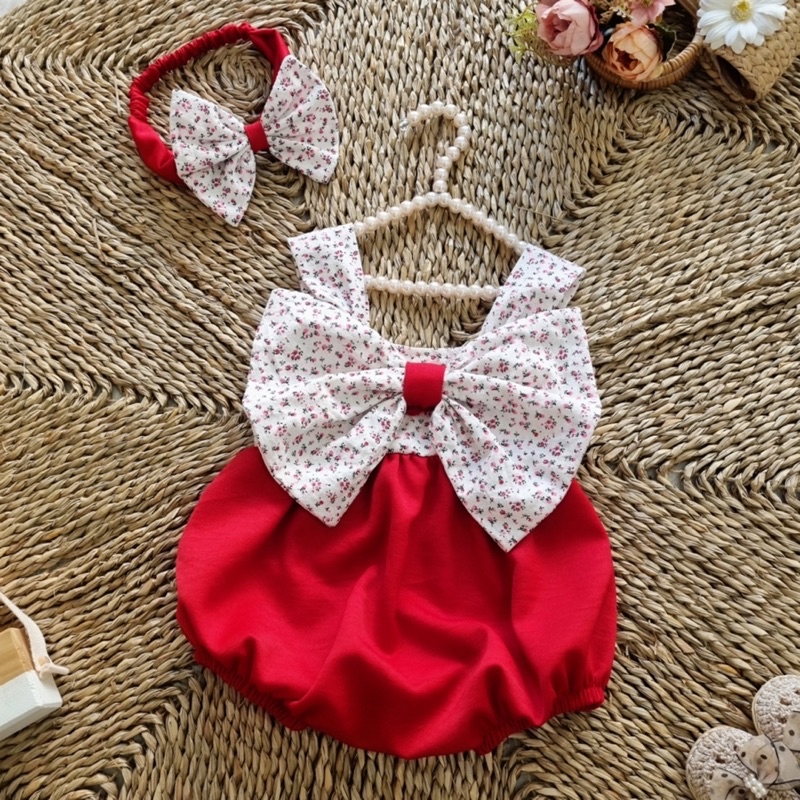 Bodysuit Nơ To Chất Đũi Cara Cho Bé Gái Gái 3 Đến 12kg, Áo Liền Quần Bé Gái 2 Dây Xinh Xắn [A275]