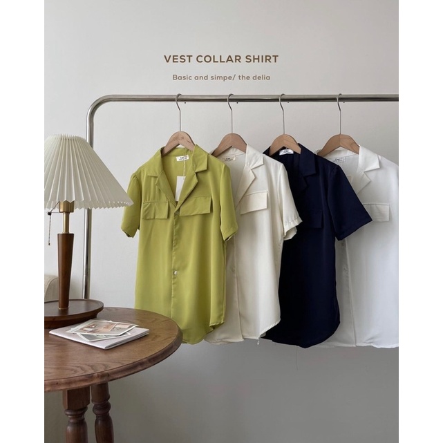 [Ảnh thật/Video]Áo sơ mi Fancy cộc tay túi ngực chất lụa Hàn Áo sơ mi tông màu xinh xắn cho mùa hè