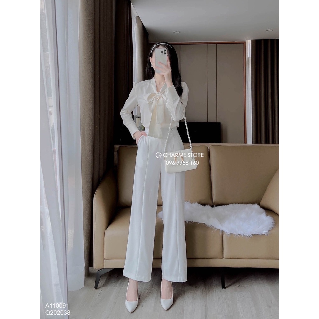 Áo sơ mi nữ trơn dài tay cổ nơ thiết kế Charme 110091 | BigBuy360 - bigbuy360.vn