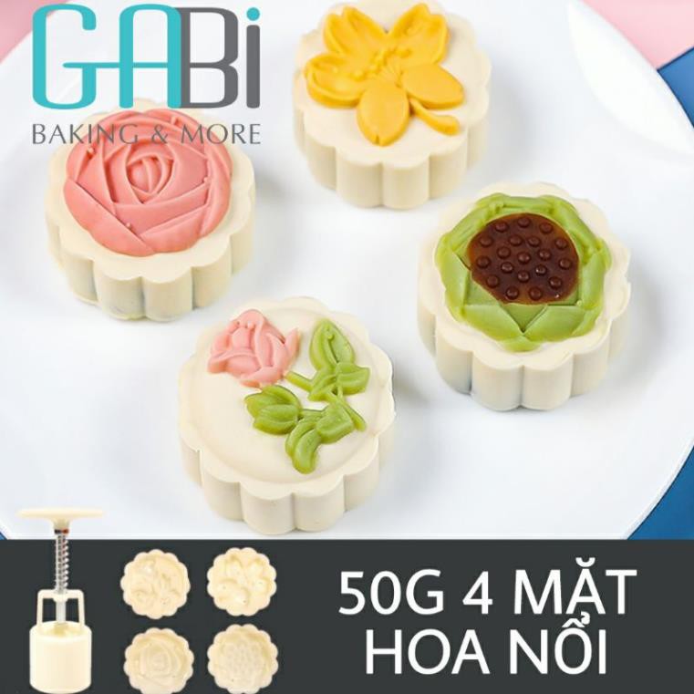 Khuôn trung thu lò xo 4 mặt hoa nổi 50g