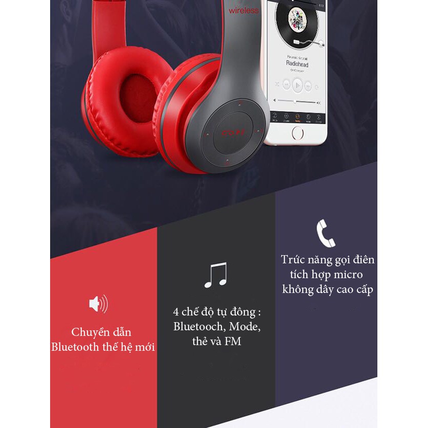 Tai Nghe Chụp Tai Bluetooth P47 - Có Khe Cắm Thẻ Nhớ - Âm Thanh Đỉnh Cao | BigBuy360 - bigbuy360.vn