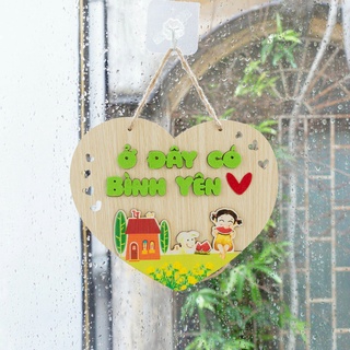 Bảng gỗ Ở đây có bình yên trang trí nhà cửa, trang trí gia đình dễ thương, siêu hot