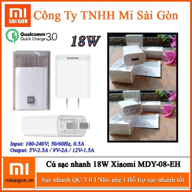 [Hỏa Tốc HCM] Củ sạc nhanh 18W Xiaomi MDY-08-EH / 27W MDY-10-EH (Trắng) Quick Charge 3.0 (Nguyên Hộp)