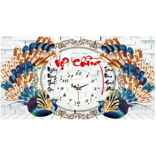 Tranh thêu Đồng hồ chim vông vợ chồng ( 63×42cm)