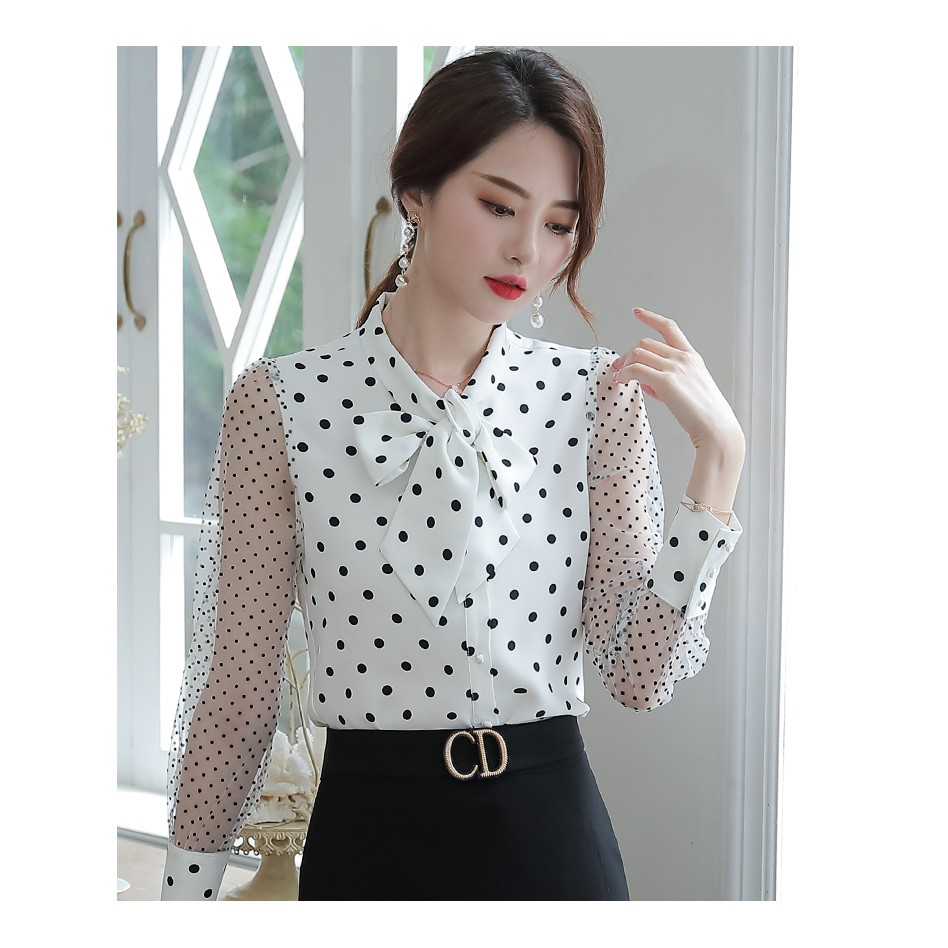 Áo Sơ Mi Kiểu Cổ Thắt Nơ Tay Voan Lưới - GA534