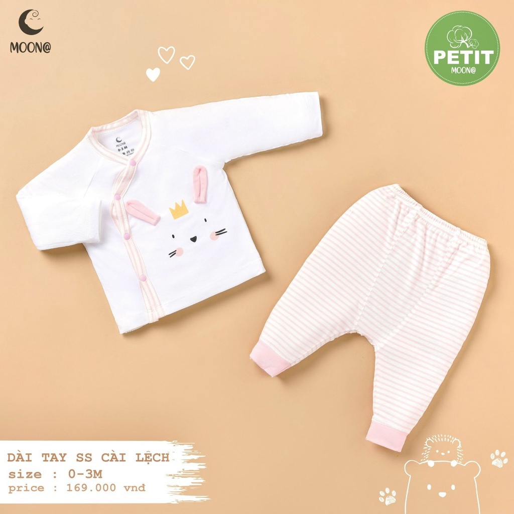 Bộ sơ sinh Moon vải peptit size 0/3,3/6m cho bé trai,bé gái