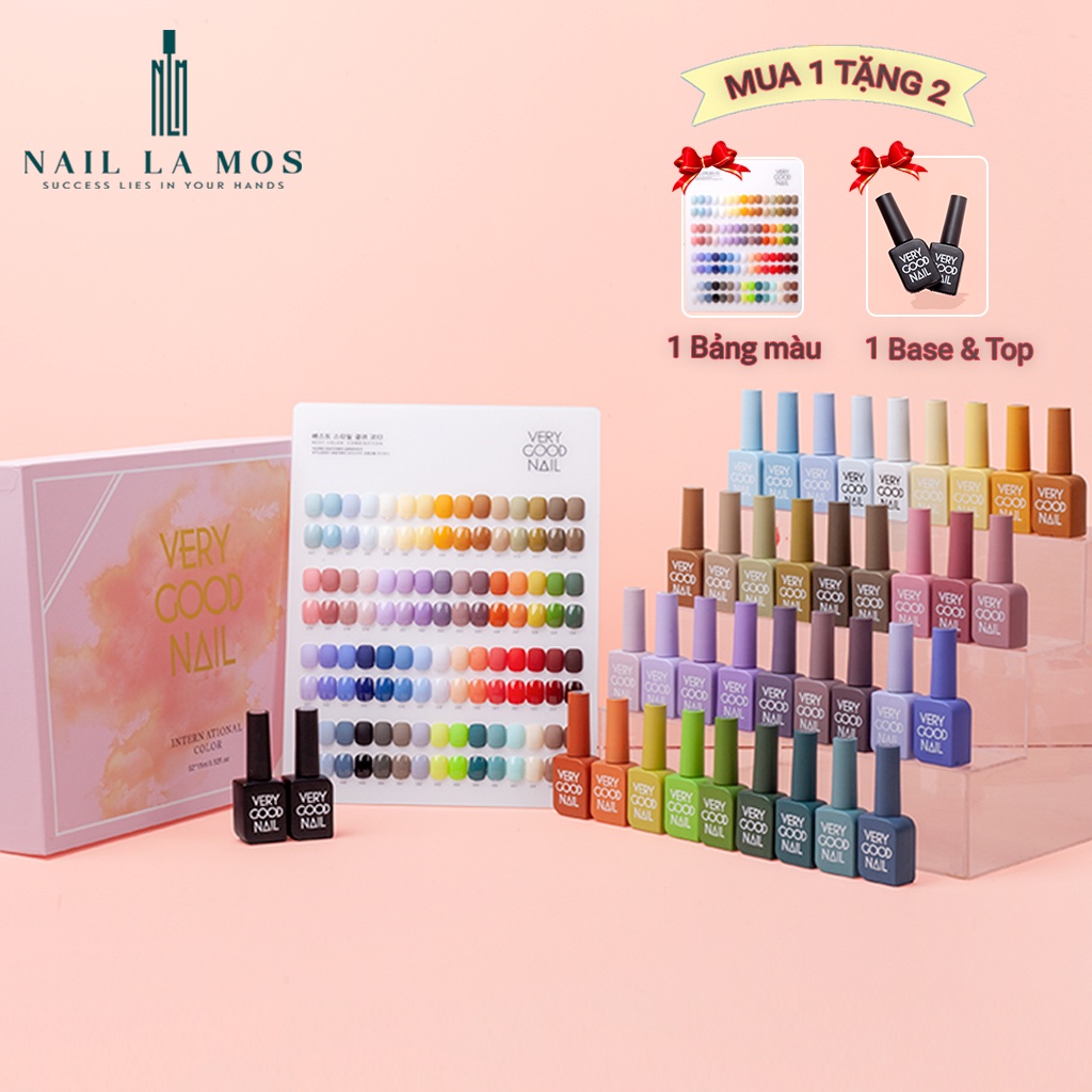 Set sơn gel Very Good Nail 60 màu - Bộ sơn gel tone màu Hàn Quốc (tặng kèm bảng màu mica + base, top)