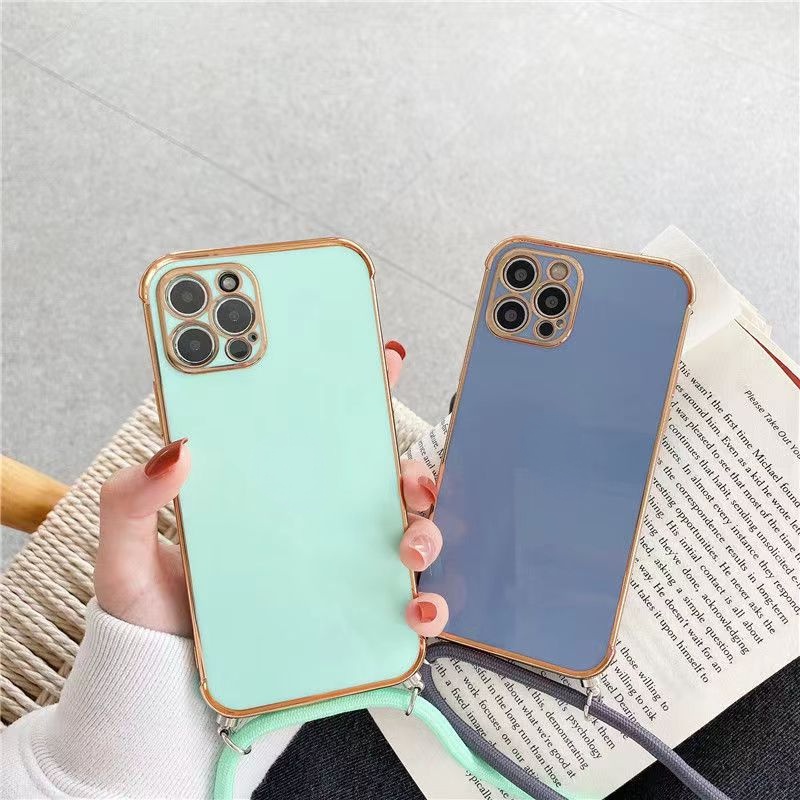 Ốp Điện Thoại Mạ 6D Có Dây Đeo Cho Iphone 7 8 SE 2020 X Xs XR Xs Max 11 12 13 Pro 11 12 13 Pro Max