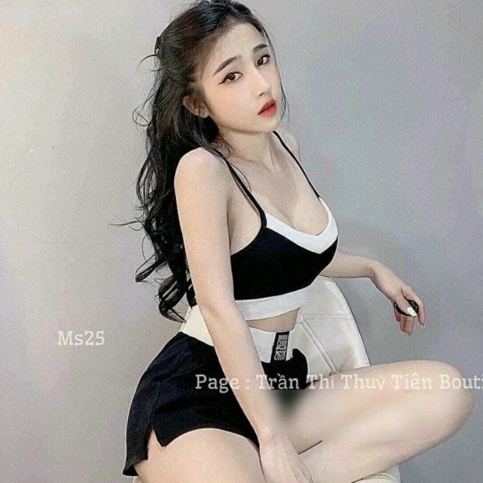 Sét 2 món áo cổ tim croptop và quần đùi bèo BC🥰