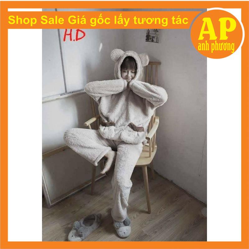 bộ lông gấu túi đen có ảnh thật sp❤️chất lông mềm mịn🌸Đồ ngủ mùa đông lông cừu❤️lót lông❤️form thụng nam nữ❤️mặc đôi | BigBuy360 - bigbuy360.vn