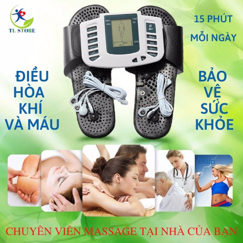 Máy massage body bằng công nghệ xung điện với 16 miếng dán silicon và dép massage cao cấp