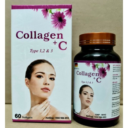 Collagen + C Type 1,2 & 3 giảm lão hóa làn da, giúp da trắng sáng căng mịn ( 60 viên )